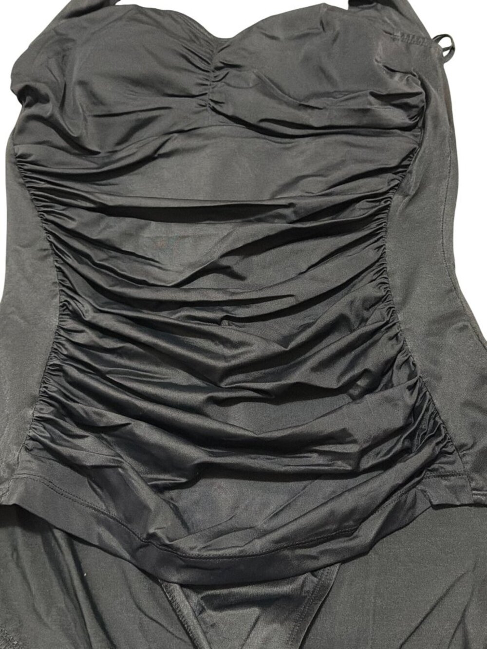 Ruby Ribbon Riviera Black Ruched Halter One-Piece Swimsuit Size 12 - Picture 2 of 4